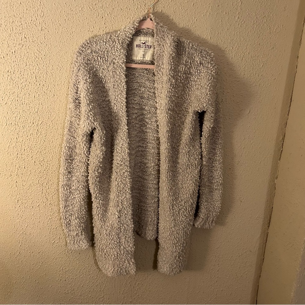 Hollister Chenille Boho Cream Tan Slouchy Sweater 70's Size S Cardigan